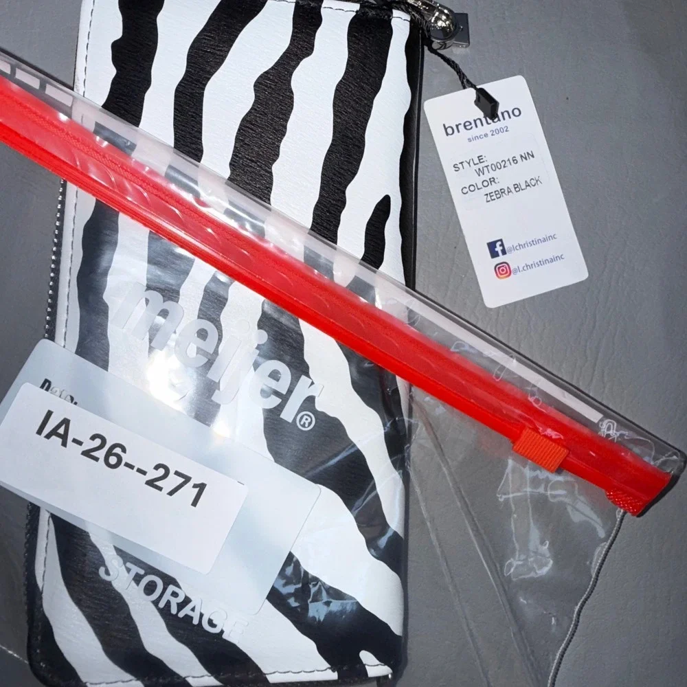 Brentano Zebra Print Zip Around Wristlet Wallet Black White NEW